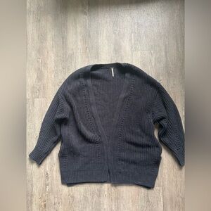 Free People Black Ribbed Knit Cardigan Sweater